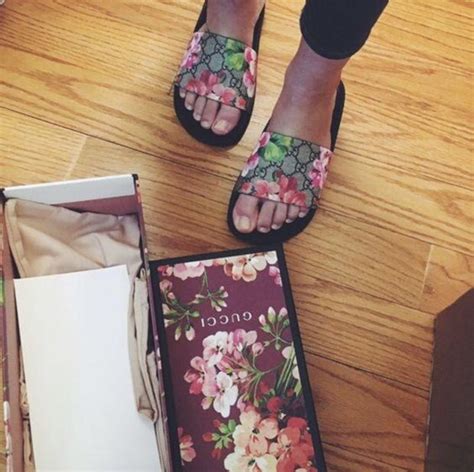 gucci bloom shoes|Gucci floral slides outfit.